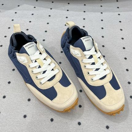 TRAIL SNEAKER IN IVORY TAN MIX SPACE BLUE SUEDE