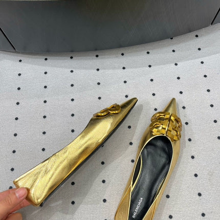 POINTED BB GOLD BUCKLE BALLET FLAT IN GOLD METALLIC SHINY CALFSKIN