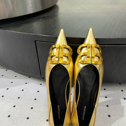 POINTED BB GOLD BUCKLE BALLET FLAT IN GOLD METALLIC SHINY CALFSKIN