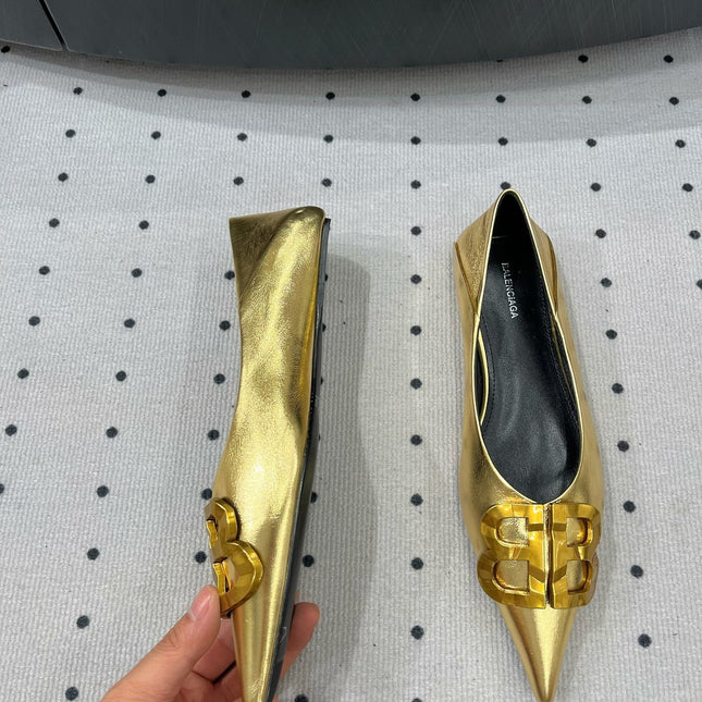 POINTED BB GOLD BUCKLE BALLET FLAT IN GOLD METALLIC SHINY CALFSKIN