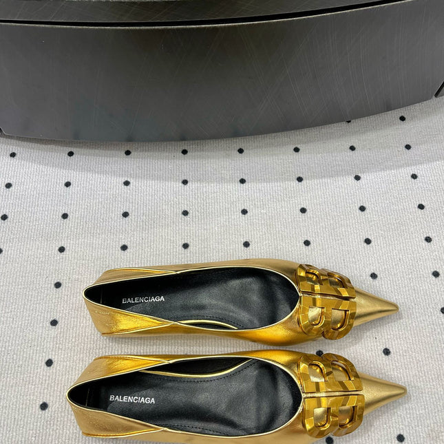 POINTED BB GOLD BUCKLE BALLET FLAT IN GOLD METALLIC SHINY CALFSKIN