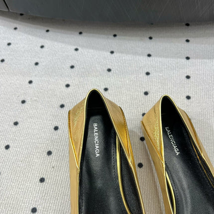 POINTED BB GOLD BUCKLE BALLET FLAT IN GOLD METALLIC SHINY CALFSKIN