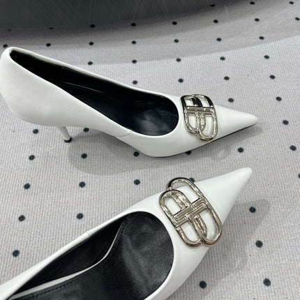 HEELED PUMPS 65 MM IN WHITE GLOSSY CALFSKIN SILVER HARDWARE