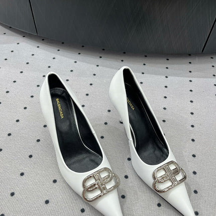 HEELED PUMPS 65 MM IN WHITE GLOSSY CALFSKIN SILVER HARDWARE