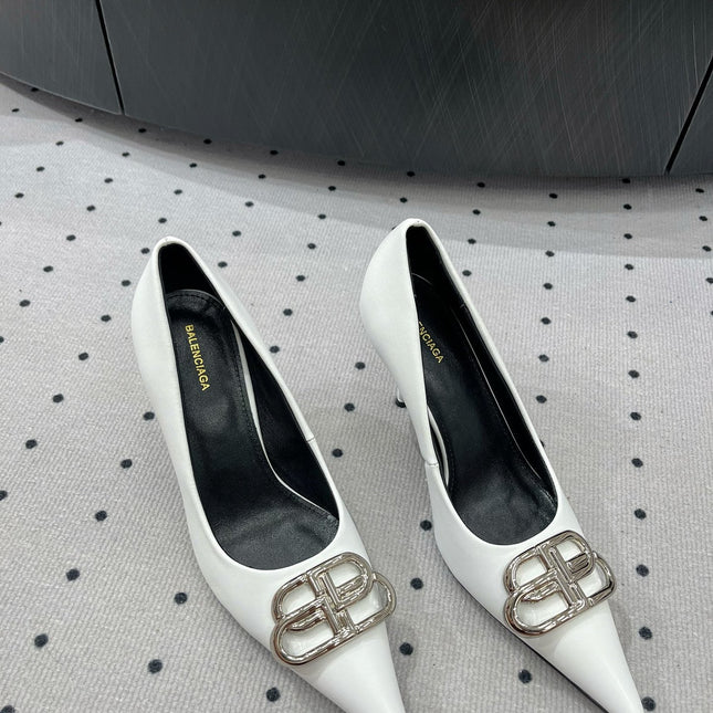 HEELED PUMPS 65 MM IN WHITE GLOSSY CALFSKIN SILVER HARDWARE