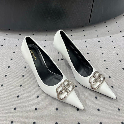 HEELED PUMPS 65 MM IN WHITE GLOSSY CALFSKIN SILVER HARDWARE