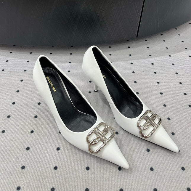 HEELED PUMPS 65 MM IN WHITE GLOSSY CALFSKIN SILVER HARDWARE