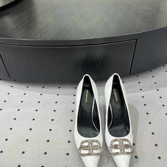 HEELED PUMPS 65 MM IN WHITE GLOSSY CALFSKIN SILVER HARDWARE