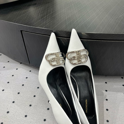 HEELED PUMPS 65 MM IN WHITE GLOSSY CALFSKIN SILVER HARDWARE