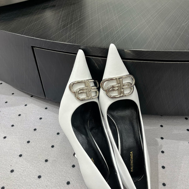 HEELED PUMPS 65 MM IN WHITE GLOSSY CALFSKIN SILVER HARDWARE