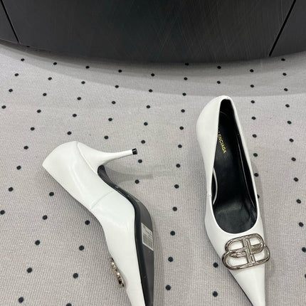 HEELED PUMPS 65 MM IN WHITE GLOSSY CALFSKIN SILVER HARDWARE