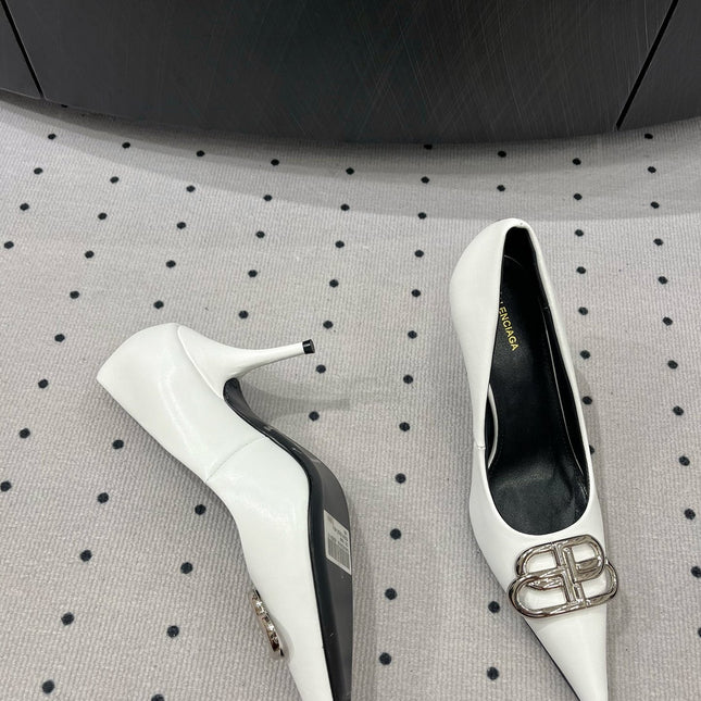 HEELED PUMPS 65 MM IN WHITE GLOSSY CALFSKIN SILVER HARDWARE