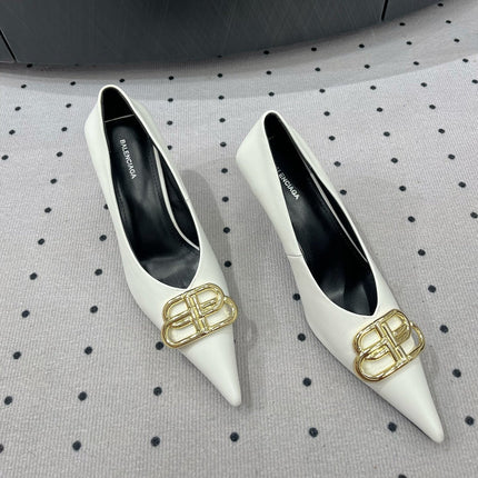 HEELED PUMPS 65 MM IN WHITE SMOOTH LAMBSKIN GOLD HARDWARE