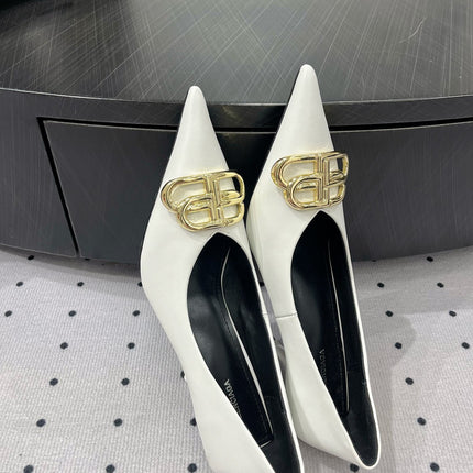 HEELED PUMPS 65 MM IN WHITE SMOOTH LAMBSKIN GOLD HARDWARE