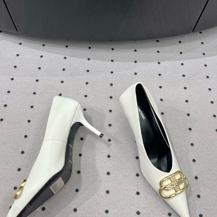 HEELED PUMPS 65 MM IN WHITE SMOOTH LAMBSKIN GOLD HARDWARE