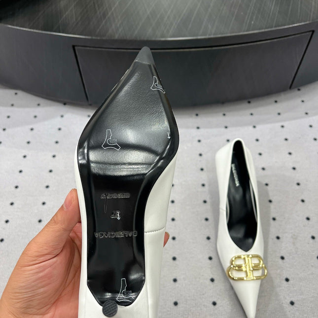 HEELED PUMPS 65 MM IN WHITE SMOOTH LAMBSKIN GOLD HARDWARE