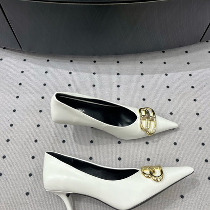 HEELED PUMPS 65 MM IN WHITE SMOOTH LAMBSKIN GOLD HARDWARE