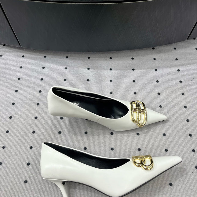 HEELED PUMPS 65 MM IN WHITE SMOOTH LAMBSKIN GOLD HARDWARE