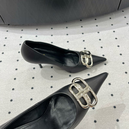 HEELED PUMPS 65 MM IN BLACK SMOOTH LAMBSKIN SILVER HARDWARE