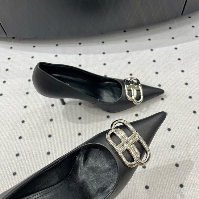HEELED PUMPS 65 MM IN BLACK SMOOTH LAMBSKIN SILVER HARDWARE