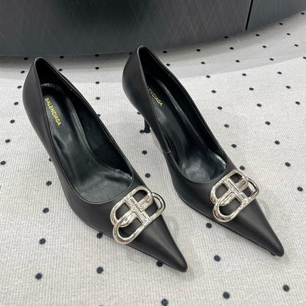 HEELED PUMPS 65 MM IN BLACK SMOOTH LAMBSKIN SILVER HARDWARE