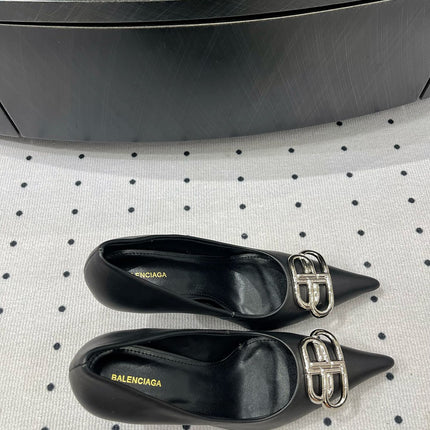 HEELED PUMPS 65 MM IN BLACK SMOOTH LAMBSKIN SILVER HARDWARE