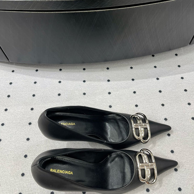 HEELED PUMPS 65 MM IN BLACK SMOOTH LAMBSKIN SILVER HARDWARE