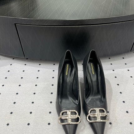 HEELED PUMPS 65 MM IN BLACK SMOOTH LAMBSKIN SILVER HARDWARE