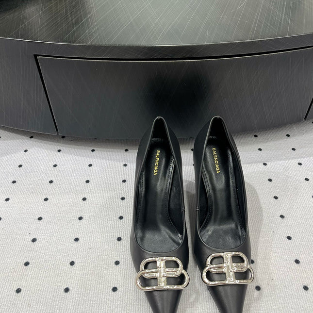 HEELED PUMPS 65 MM IN BLACK SMOOTH LAMBSKIN SILVER HARDWARE