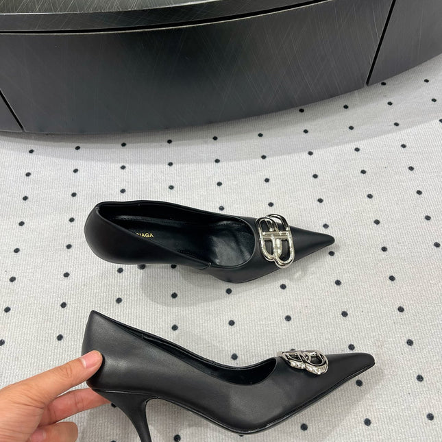 HEELED PUMPS 65 MM IN BLACK SMOOTH LAMBSKIN SILVER HARDWARE