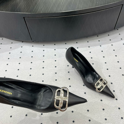 HEELED PUMPS 65 MM IN BLACK SMOOTH LAMBSKIN SILVER HARDWARE