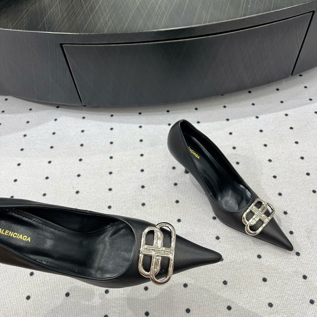 HEELED PUMPS 65 MM IN BLACK SMOOTH LAMBSKIN SILVER HARDWARE