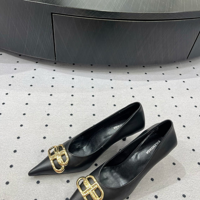 HEELED PUMPS 65 MM IN BLACK SMOOTH LAMBSKIN GOLD HARDWARE