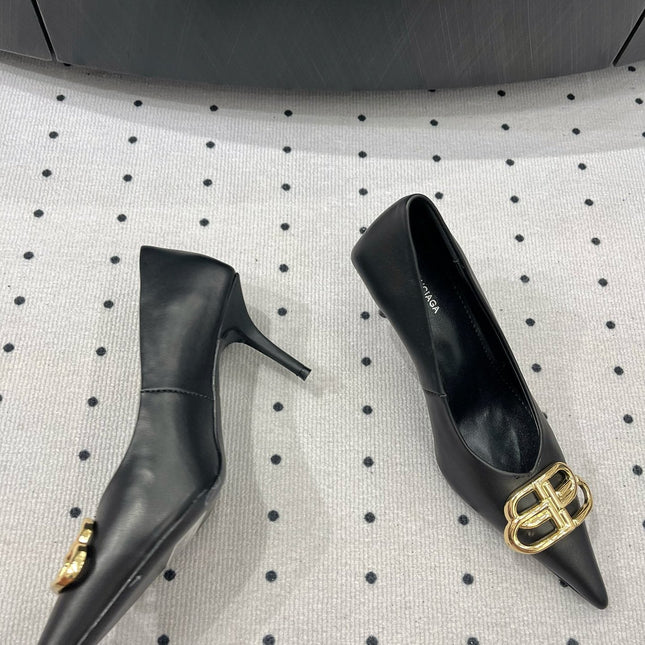 HEELED PUMPS 65 MM IN BLACK SMOOTH LAMBSKIN GOLD HARDWARE