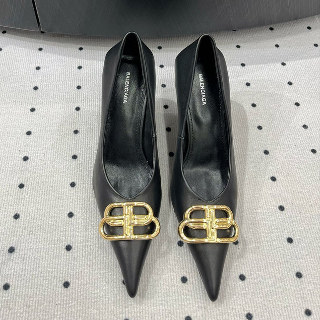 HEELED PUMPS 65 MM IN BLACK SMOOTH LAMBSKIN GOLD HARDWARE