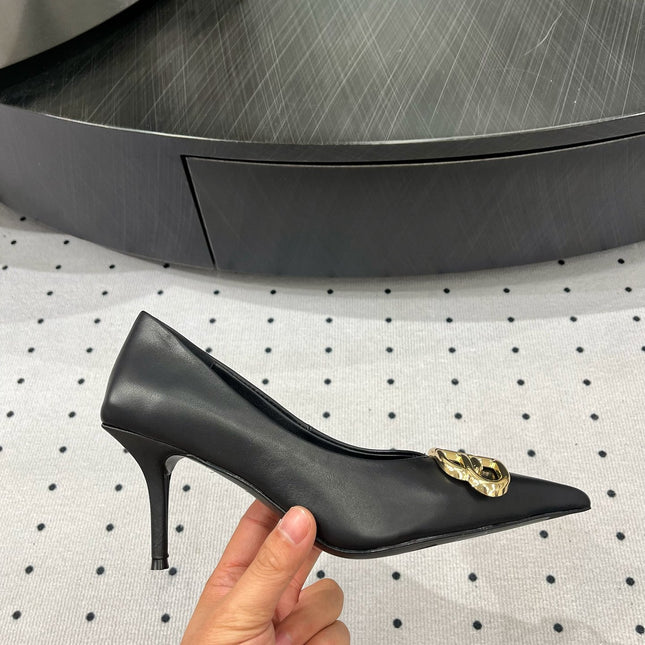 HEELED PUMPS 65 MM IN BLACK SMOOTH LAMBSKIN GOLD HARDWARE