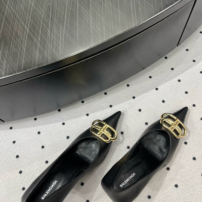 HEELED PUMPS 65 MM IN BLACK SMOOTH LAMBSKIN GOLD HARDWARE