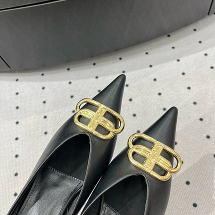 HEELED SLINGBACK 45 MM IN BLACK SMOOTH LAMBSKIN GOLD HARDWARE