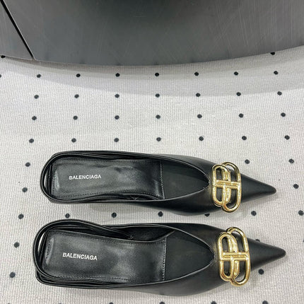 HEELED SLINGBACK 45 MM IN BLACK SMOOTH LAMBSKIN GOLD HARDWARE