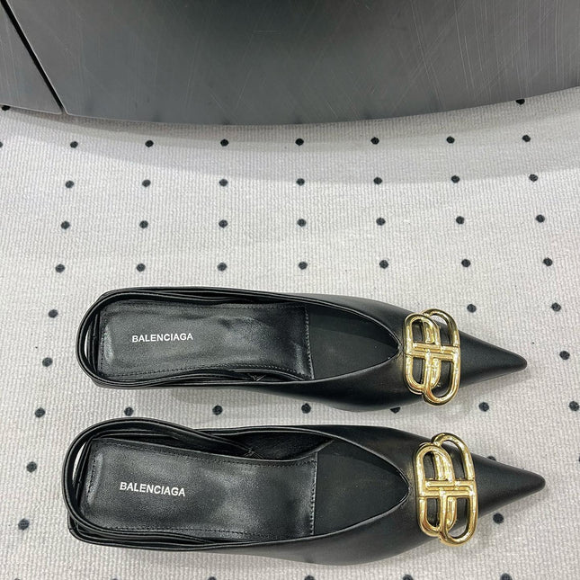 HEELED SLINGBACK 45 MM IN BLACK SMOOTH LAMBSKIN GOLD HARDWARE