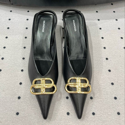 HEELED SLINGBACK 45 MM IN BLACK SMOOTH LAMBSKIN GOLD HARDWARE