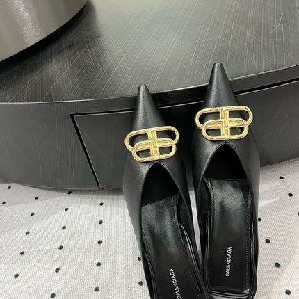 HEELED SLINGBACK 45 MM IN BLACK SMOOTH LAMBSKIN GOLD HARDWARE