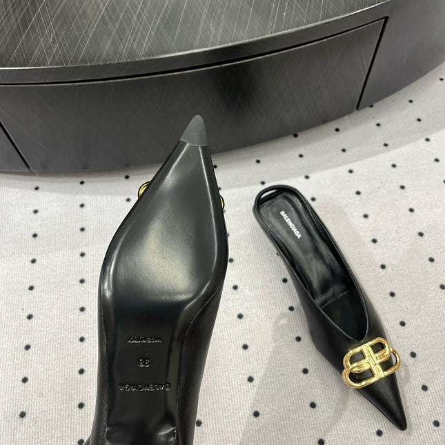 HEELED SLINGBACK 45 MM IN BLACK SMOOTH LAMBSKIN GOLD HARDWARE