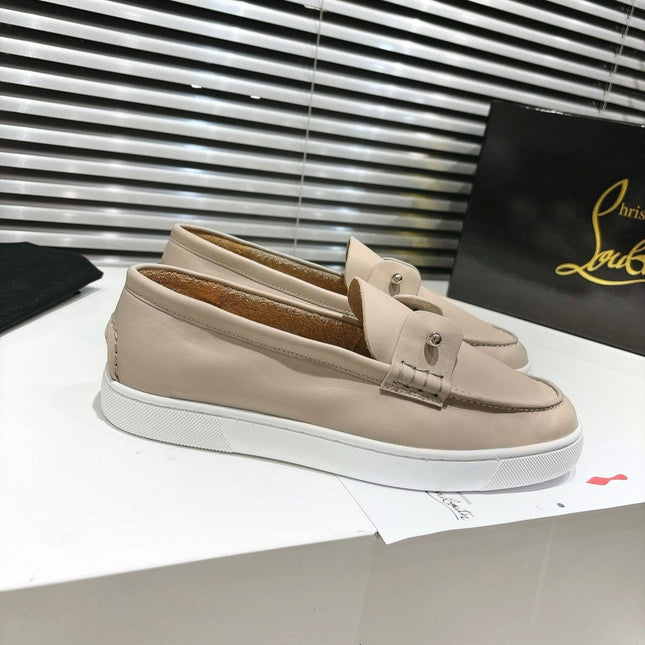 CHAMBELIBOAT REVERSED NUBUCK BOAT SHOES IN BEIGE SHINY CALFSKIN