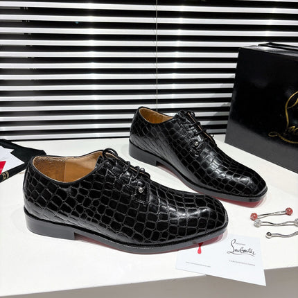 CL CROCODILE SKIN TEXTURE LOAFERS IN BLACK CALFSKIN
