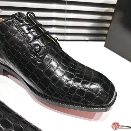 CL CROCODILE SKIN TEXTURE LOAFERS IN BLACK CALFSKIN