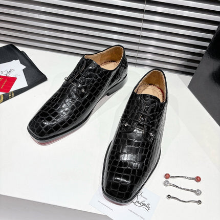 CL CROCODILE SKIN TEXTURE LOAFERS IN BLACK CALFSKIN