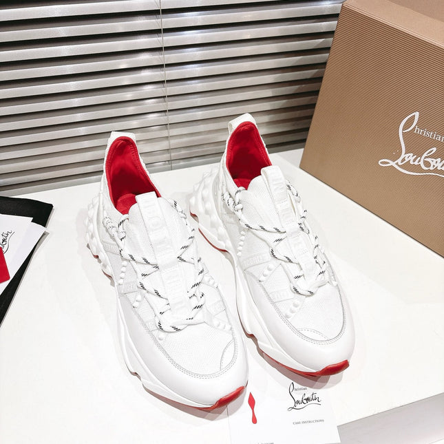 LOUBI CHUNKY SNEAKERS IN WHITE AND RED MESH AND CALFSKIN