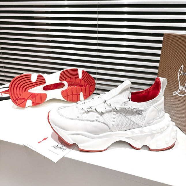 LOUBI CHUNKY SNEAKERS IN WHITE AND RED MESH AND CALFSKIN