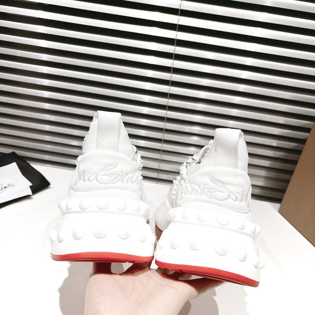 LOUBI CHUNKY SNEAKERS IN WHITE AND RED MESH AND CALFSKIN
